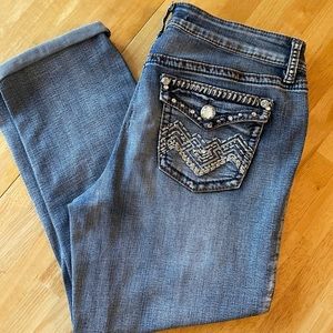 Denim Capris with Rhinestones.